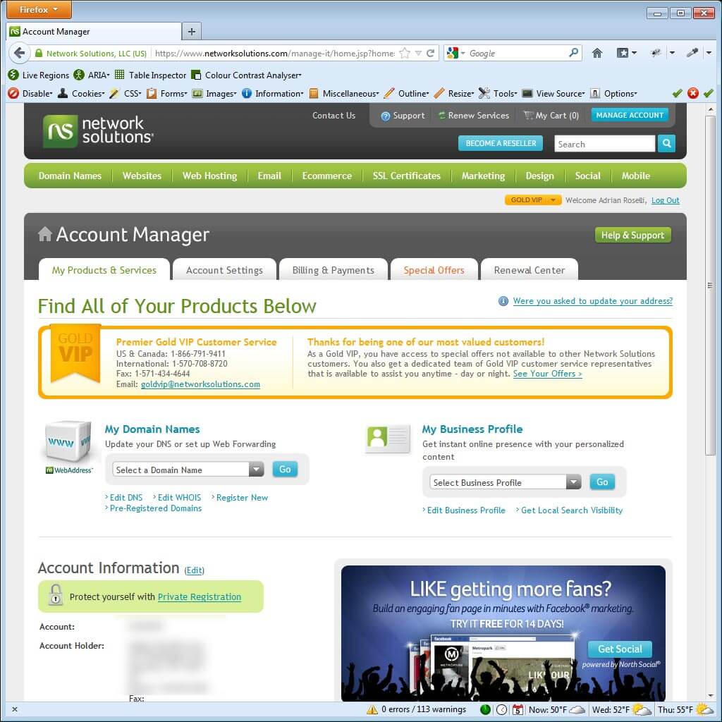 Just after logging into NetSol in Firefox.