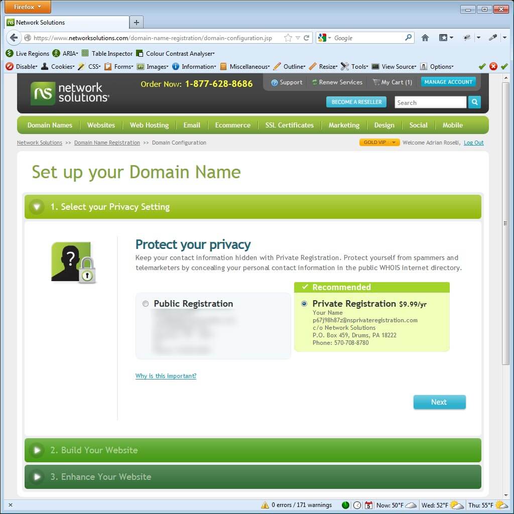 Private registration up-sell.