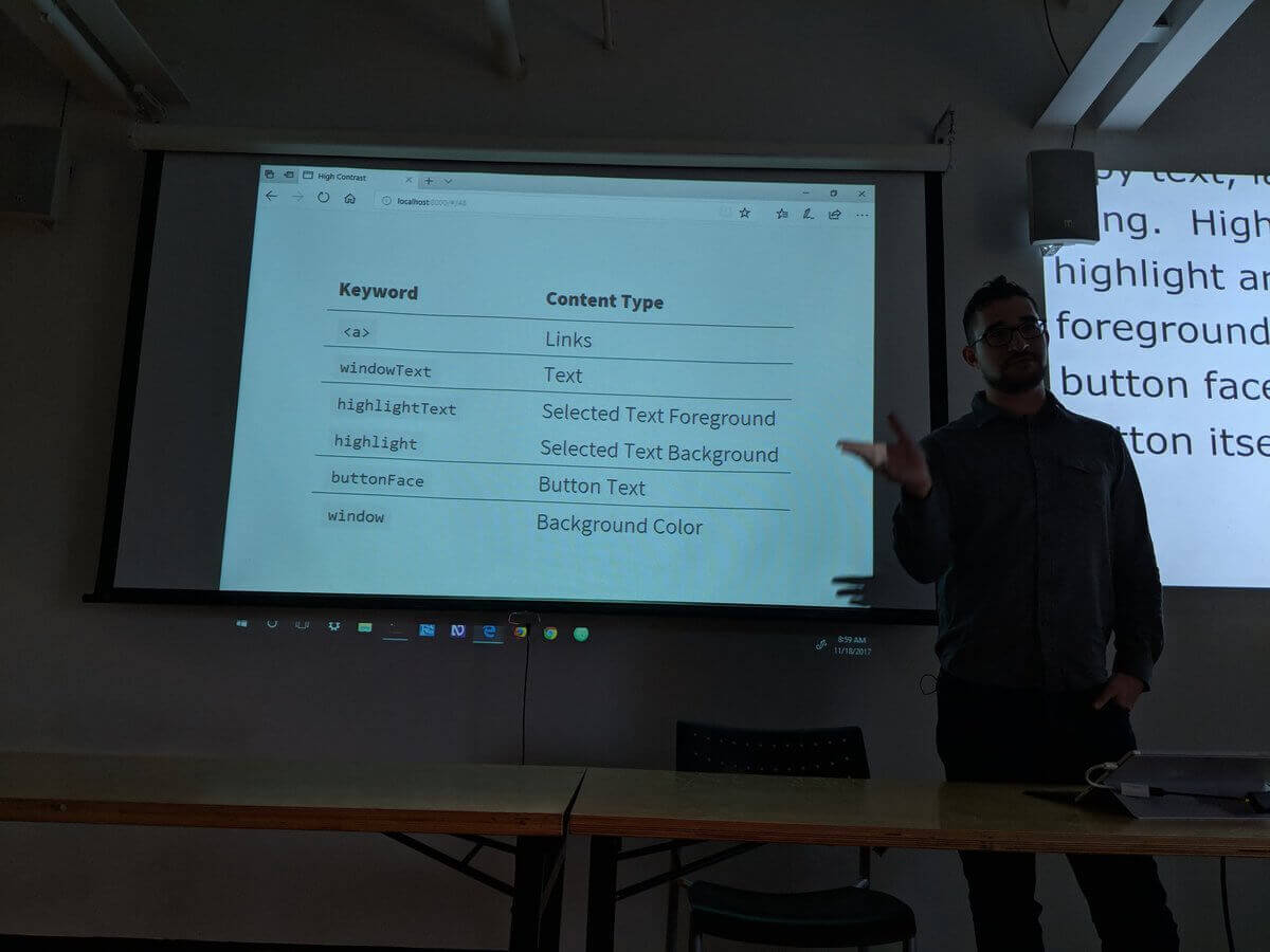 Slide showing which CSS2 color keywords map to which types of web content.