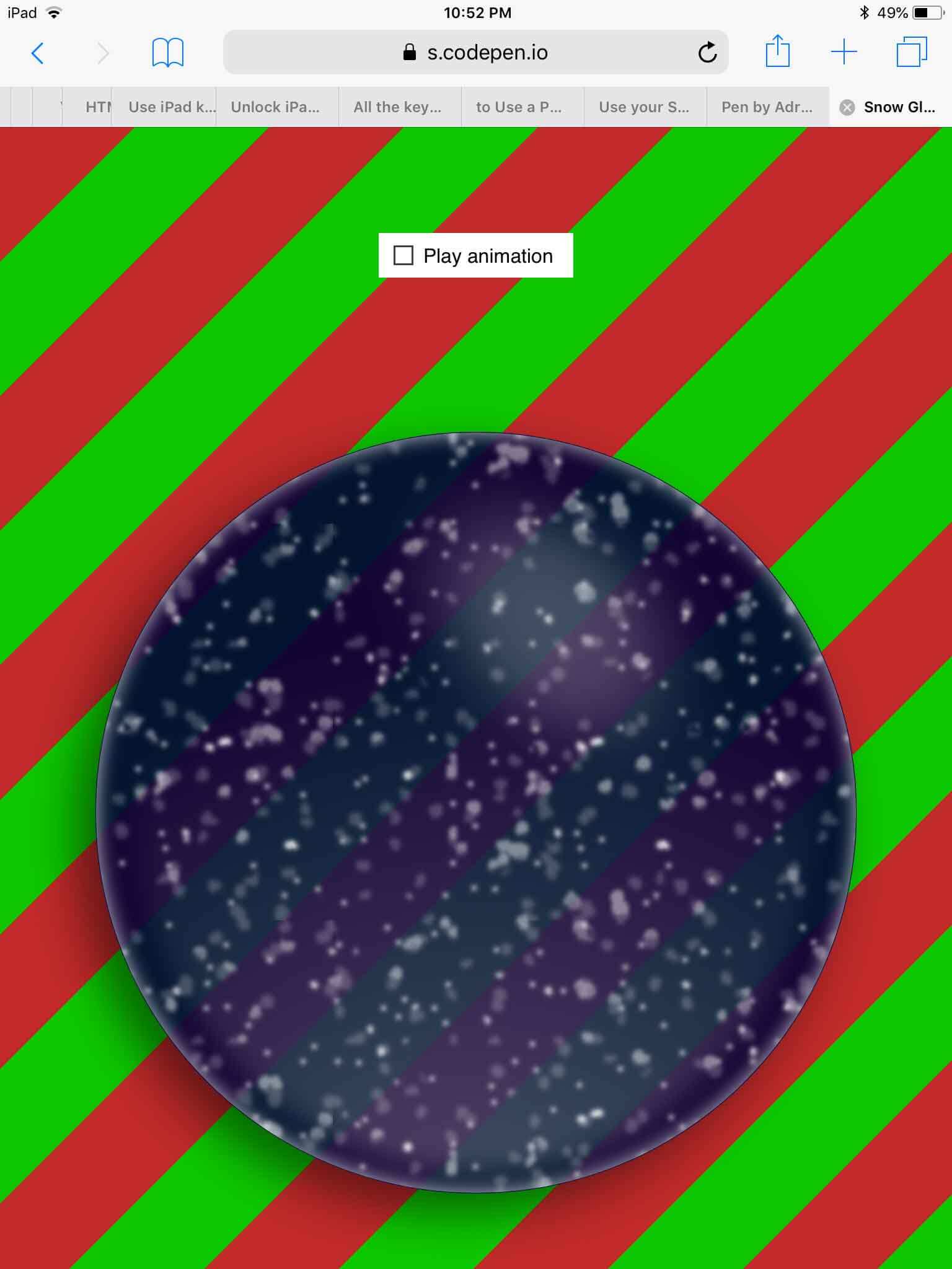 The snow globe with a checkbox above it that reads ‘Play animation’.