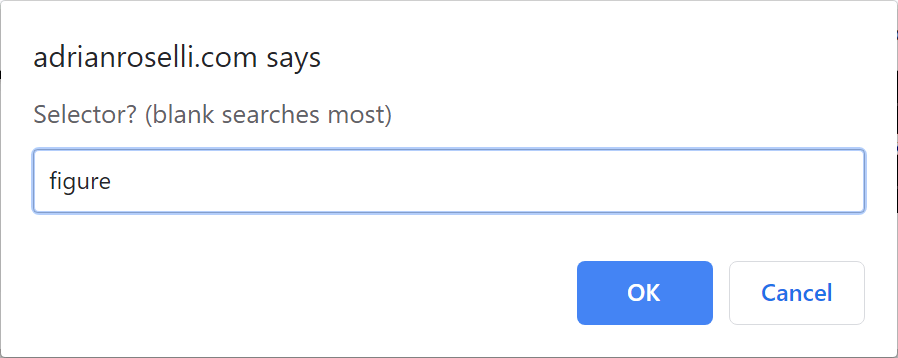 A JavaScript prompt asking for a selector.