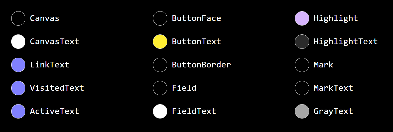 Night Sky CSS system colors.